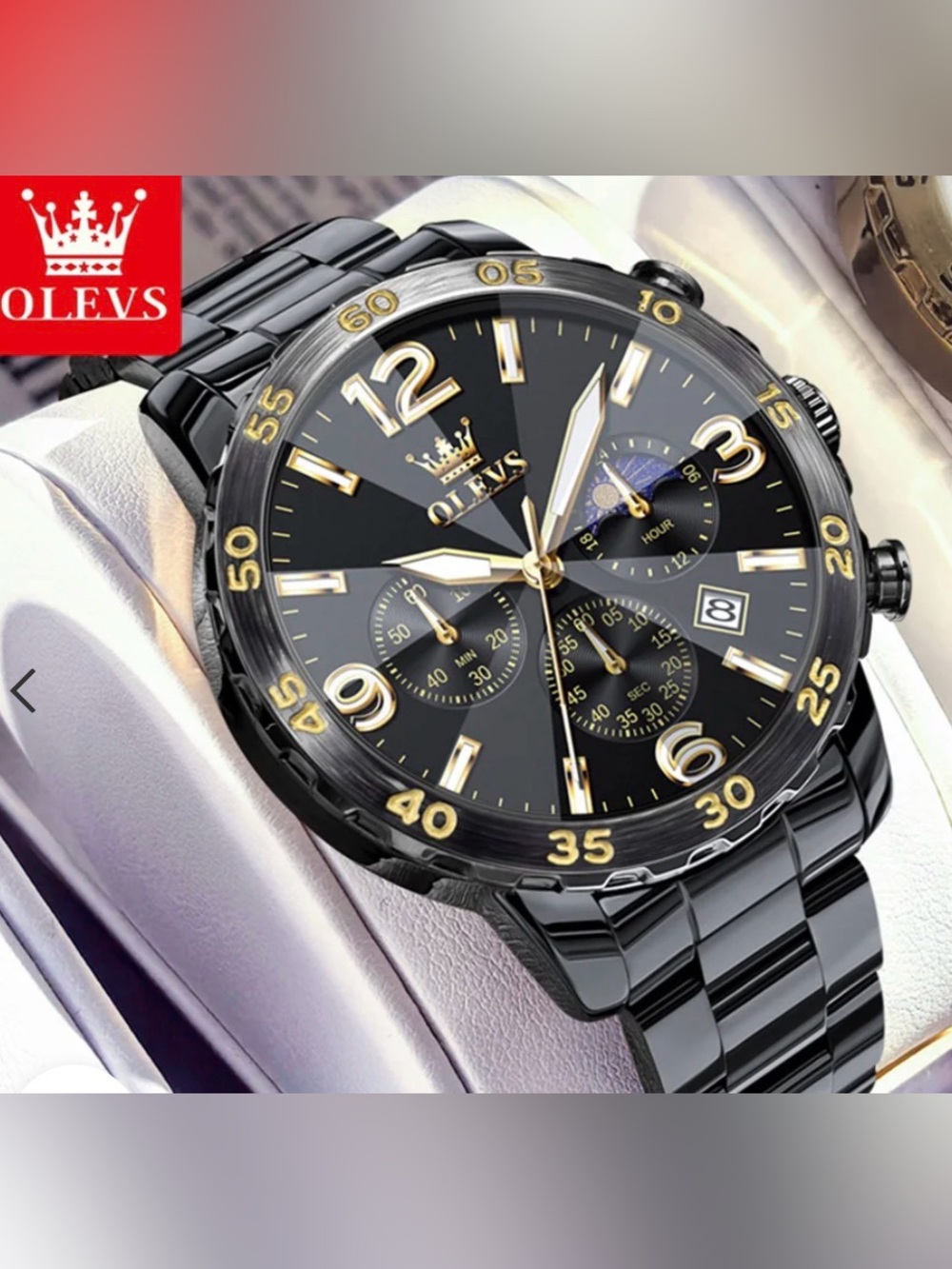NWT OLEVS Men’s Black and Gold Chronograph Watch